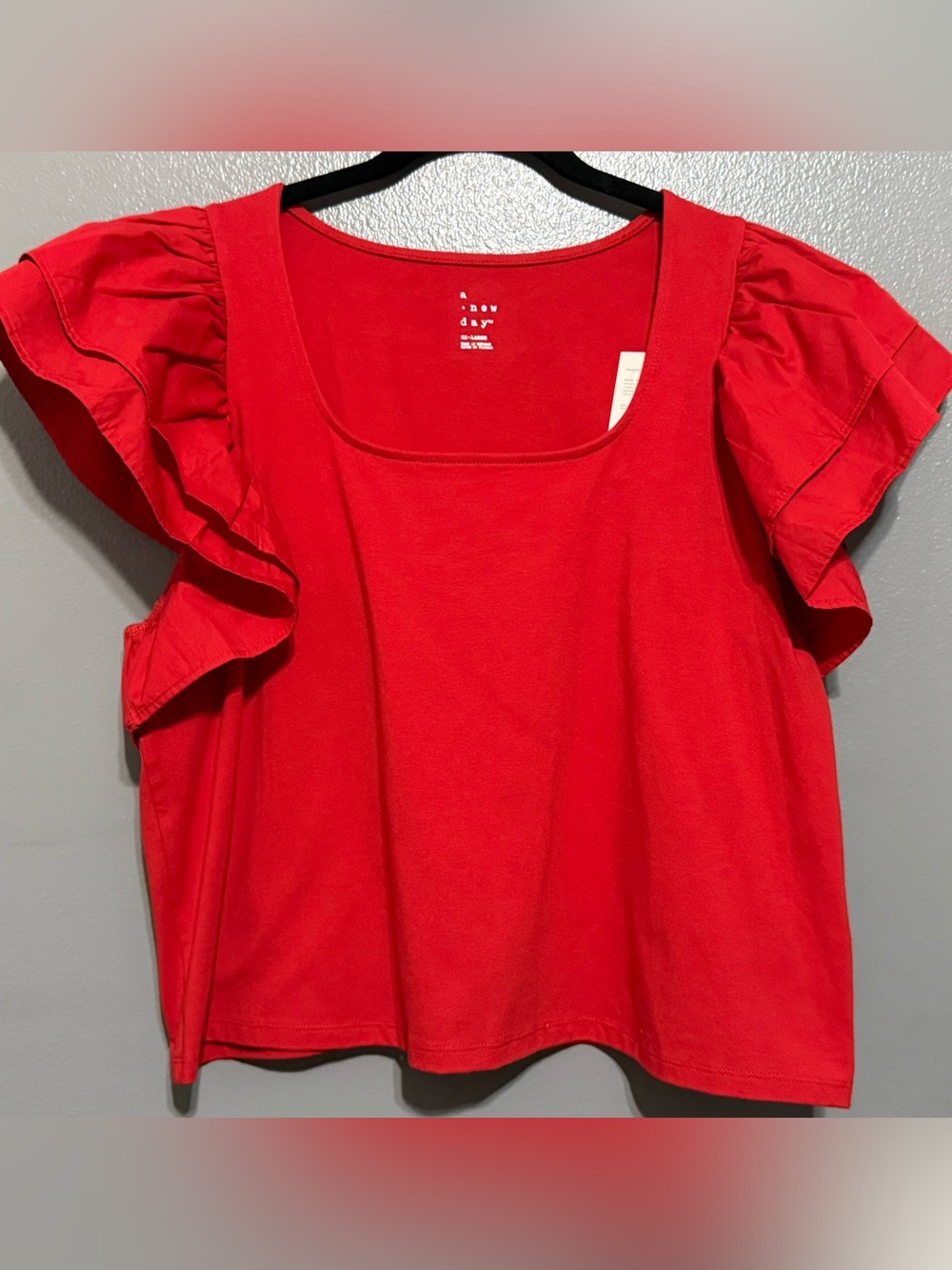 A New Day (Target) Red Square Neck Ruffle Sleeve Tee Top